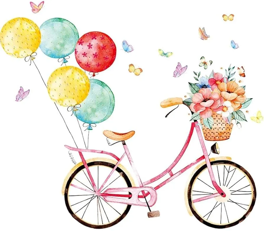 Pegatinas de pared de bicicleta con globos multicolores para habitaciones de niños, decoración de pared para habitación de niñas, calcomanías de PVC para pared, decoración de habitación, murales, decoración del hogar : Pegatinas de pared de bicicleta con globos multicolores para habitaciones de niños, decoración de pared para habitación de niñas, calcomanías de PVC para pared, decoración de habitación, murales, decoración del hogar :