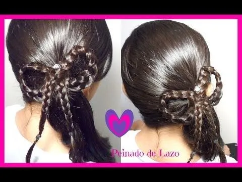 Peinado: Coleta Con Trenza De Lazo/Moño| Peinados Para Ninas ...