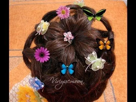 PEINADO FACIL ; FLOR CON LIGAS DE COLORES | BUN HAIRSTYLE ...