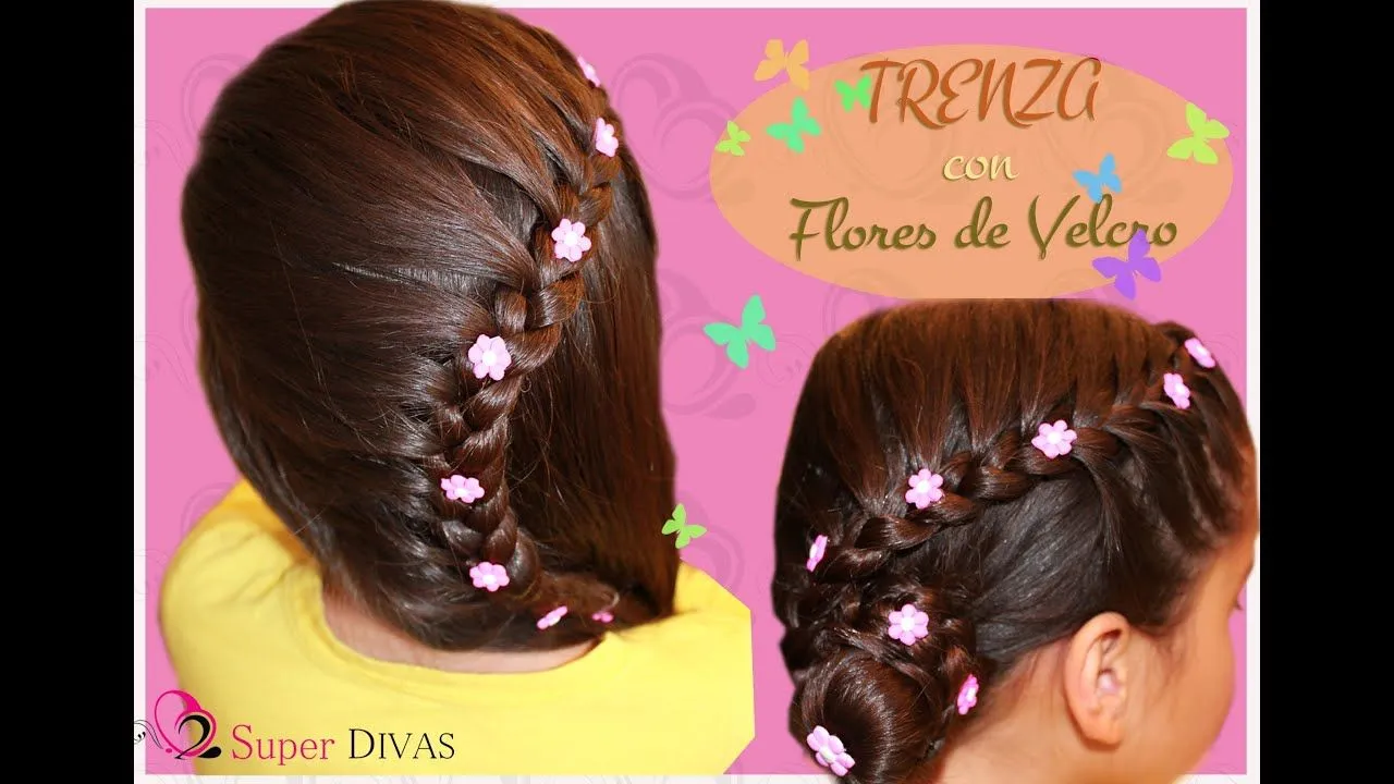 Peinado para fiesta - Trenza y flores de lado. Peinado infantil ... Peinado para fiesta - Trenza y flores de lado. Peinado infantil ...