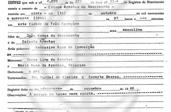 Pelé cumple 74 años: el gran error en su partida de nacimiento ... Pelé cumple 74 años: el gran error en su partida de nacimiento ...