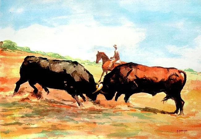 Pelea de toros Fidel Molina - Artelista.com Pelea de toros Fidel Molina - Artelista.com