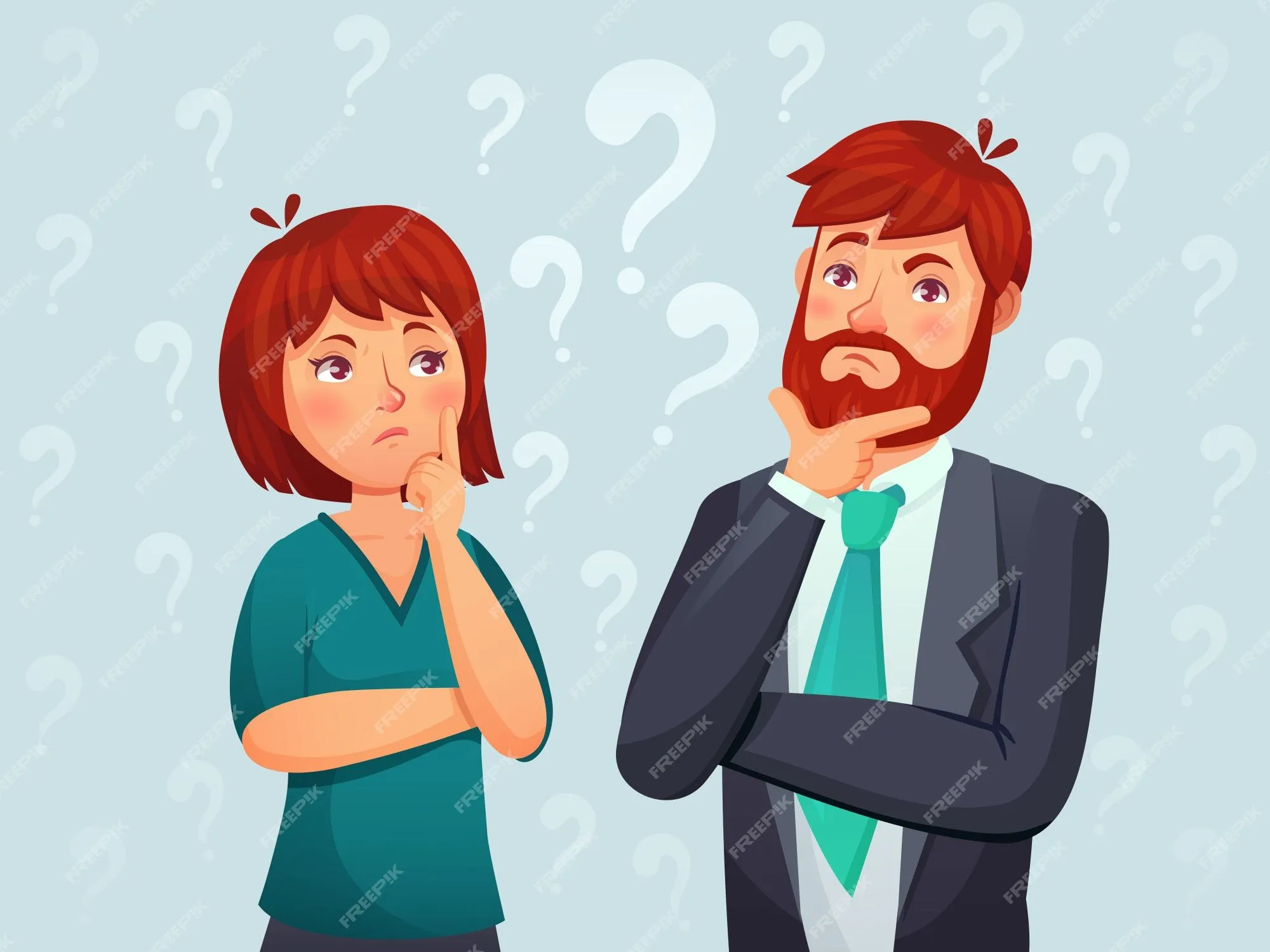 Pensando en pareja. reflexivo hombre y mujer, confundida pregunta problemática y personas encontrando respuesta ilustración de dibujos animados | Vector Premium Pensando en pareja. reflexivo hombre y mujer, confundida pregunta problemática y personas encontrando respuesta ilustración de dibujos animados | Vector Premium