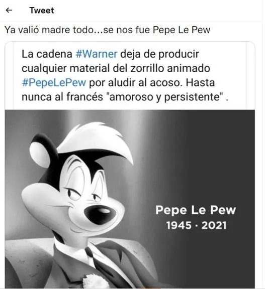 PEPE LE PEW: EL DEBATE EN TWITTER ACERCA DE SU SUPUESTA CANCELACIÓN PEPE LE PEW: EL DEBATE EN TWITTER ACERCA DE SU SUPUESTA CANCELACIÓN