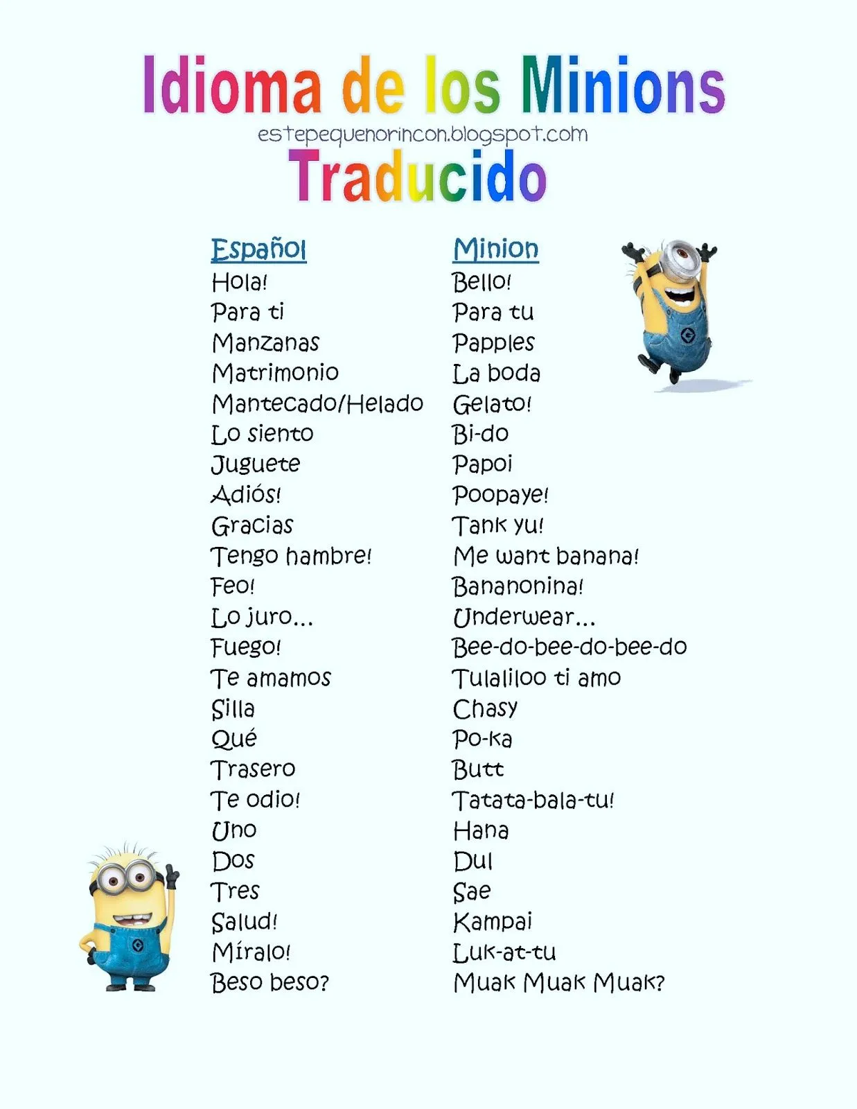 En Este Pequeño Rincón: Idioma de los Minions Traducido- Despicable Me
