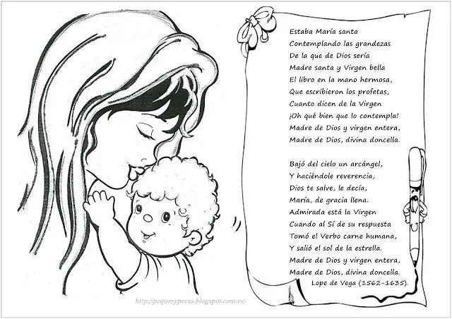 PEQUES Y PECAS...: FICHAS PARA COLOREAR DE POEMAS A LA VIRGEN.