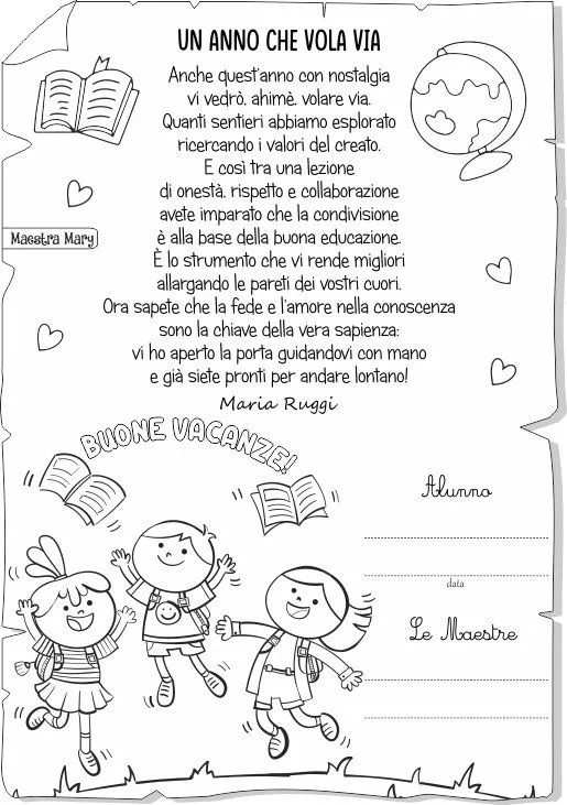 Pergamena ricordo - fine anno scolastico | Maestra Mary Pergamena ricordo - fine anno scolastico | Maestra Mary