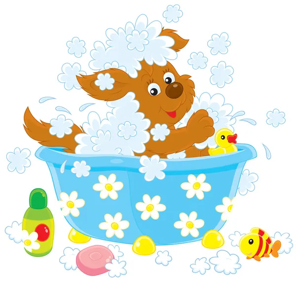 Perro de dibujos animados que se bañaba — Vector stock ... Perro de dibujos animados que se bañaba — Vector stock ...