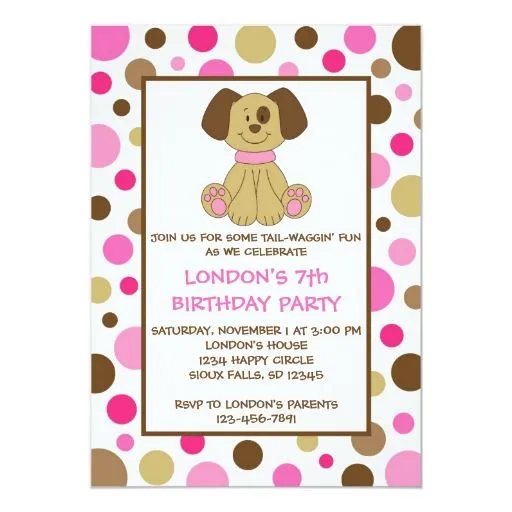 El perro de perrito puntea invitaciones rosadas invitación 5" x 7 ... El perro de perrito puntea invitaciones rosadas invitación 5" x 7 ...