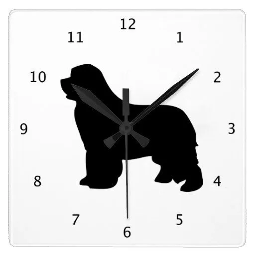 Perro de Terranova, silueta negra del newfie Reloj Cuadrado | Zazzle