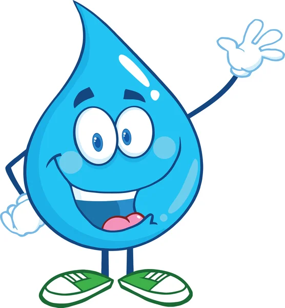 Personaje de dibujos animados de agua gota agitando por saludo ...