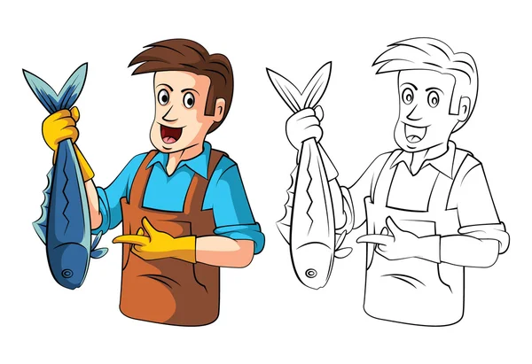 Personaje de dibujos animados para colorear vendedores de pescado ...