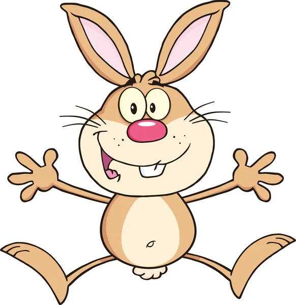 Personaje de dibujos animados conejo feliz saltando — Foto stock ...