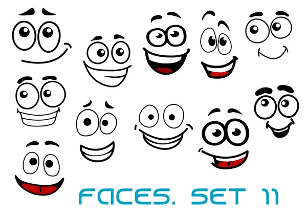Personajes de dibujos animados caras felices graciosos — Vector ...