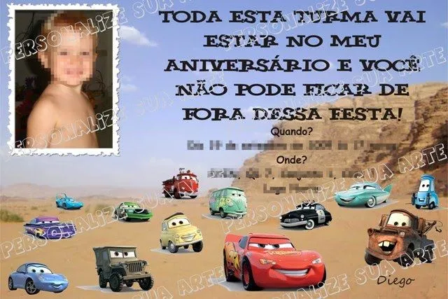 Personalize sua Arte: Convite Aniversário Infantil - Cars Personalize sua Arte: Convite Aniversário Infantil - Cars