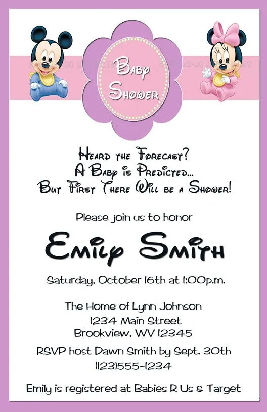 Personalized Photo Invitations | Cmartistry : Baby Mickey &amp; Minnie ...