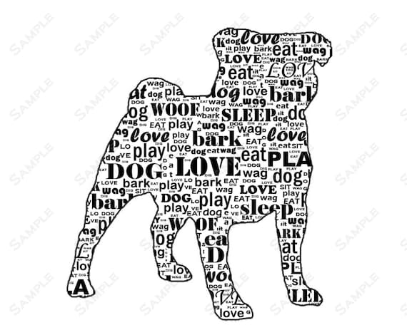 PERSONALIZED Pug Dog Pug Silhouette Word Art 8 X 10 por PetGifts
