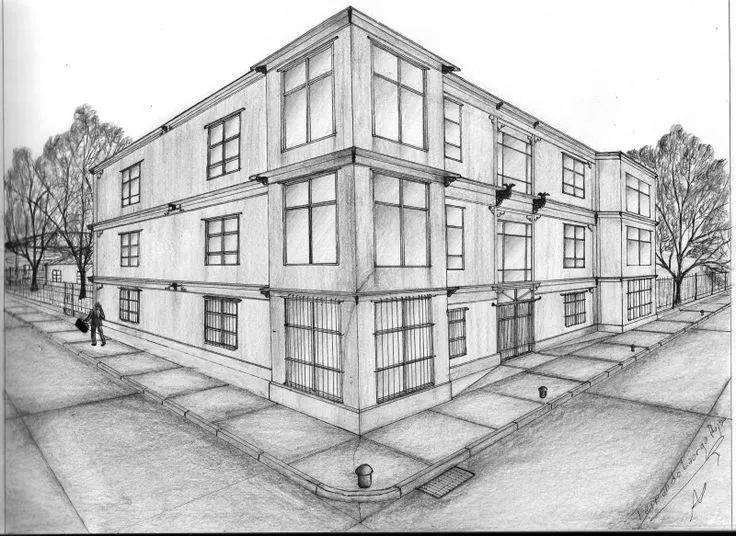 Perspectiva dos puntos de edificio monocromática | dibujos o ... Perspectiva dos puntos de edificio monocromática | dibujos o ...