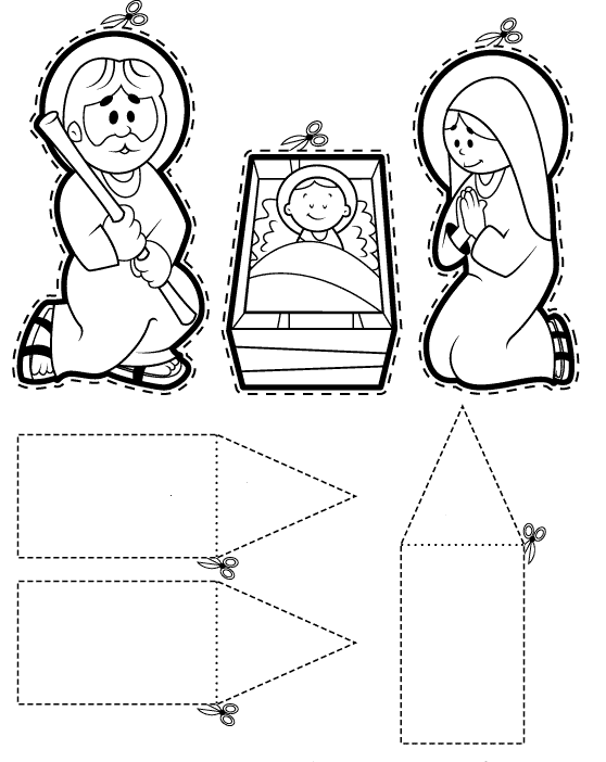 Pesebre para colorear y recortar