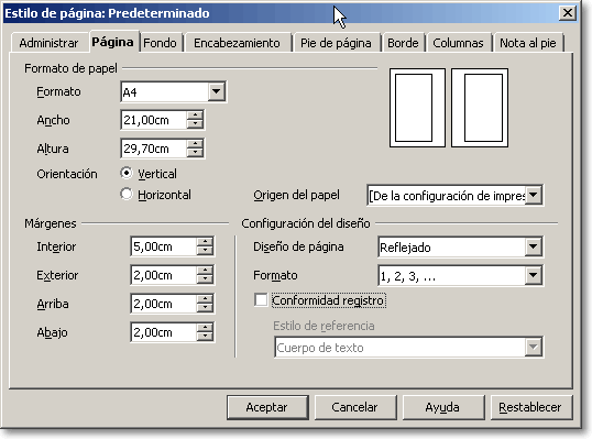 La pestaña Página - Estilo de página - Manual de Apache OpenOffice ...