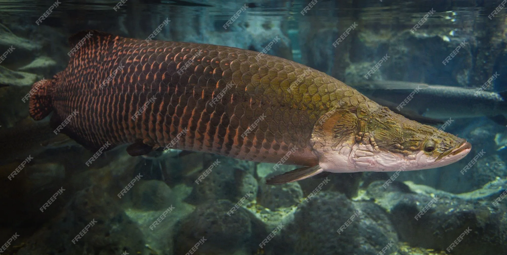 Pez arapaima - pirarucu arapaima gigas, uno de los peces de agua dulce y lagos de río más grandes de brasil - pez cabeza de serpiente | Foto Premium Pez arapaima - pirarucu arapaima gigas, uno de los peces de agua dulce y lagos de río más grandes de brasil - pez cabeza de serpiente | Foto Premium