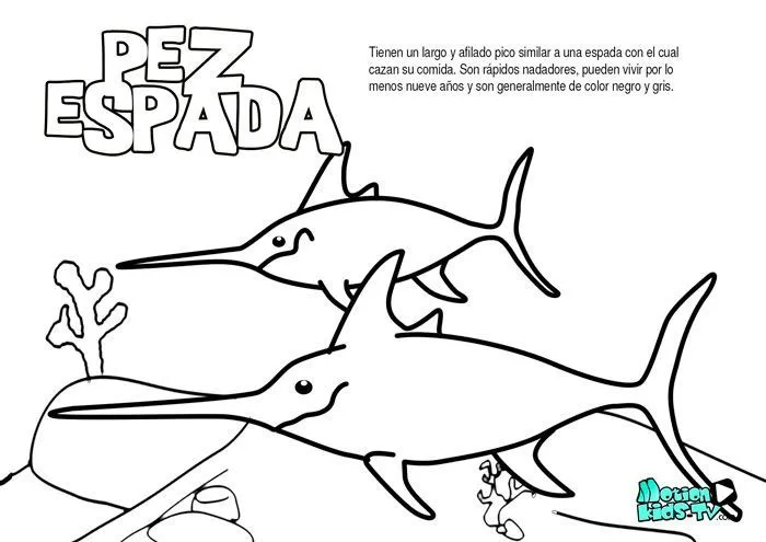El pez espada, dibujos para colorear de peces educativos para ... El pez espada, dibujos para colorear de peces educativos para ...