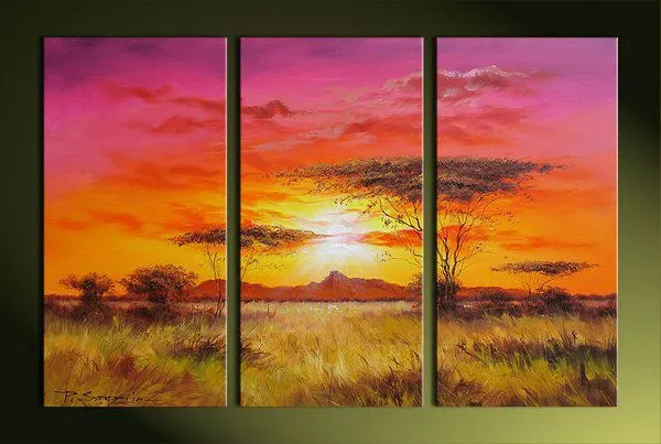 3 pieza de arte de la pared , paisaje arte africano painting ...