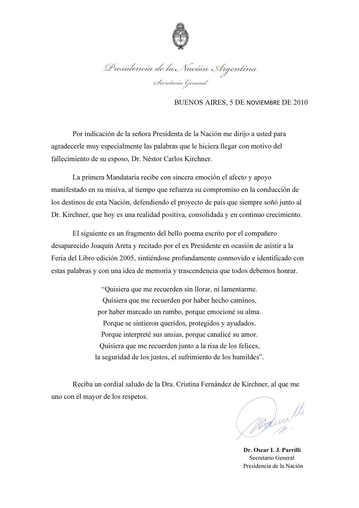CONDOLENCIAS POR EL FALLECIMIENTO DEL EX PRESIDENTE NÉSTOR ...