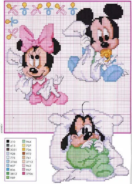 Schema punto croce Minnie Topolino Pluto