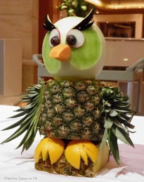 PIÑA Y MELON CON FIGURA DE BUHO | figuras con frutas ♡ | Pinterest