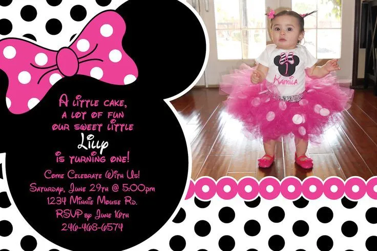 Pink and Black Polka Dot Minnie Mouse Invitation OR Thank you Card ...