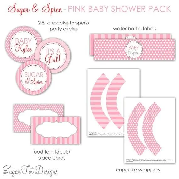 Pink Baby Girl Shower Sugar and Spice Baby por SugarTotDesigns Pink Baby Girl Shower Sugar and Spice Baby por SugarTotDesigns