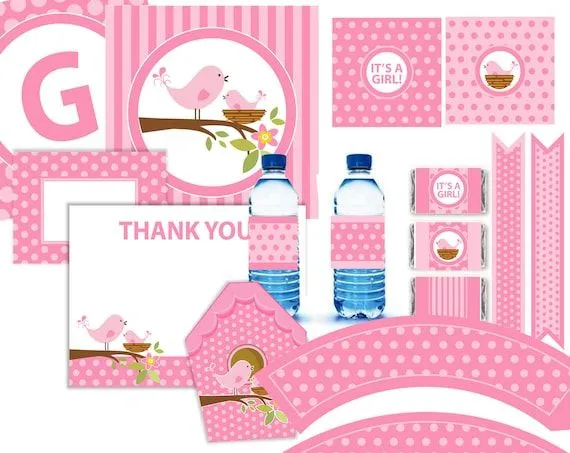Pink Bird Baby Shower Party Kit Printable 11 pcs by eloycedesigns Pink Bird Baby Shower Party Kit Printable 11 pcs by eloycedesigns