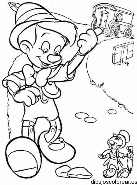 Dibujo de Pinocho paseando con Pepe Grillo | Dibujos para Colorear Dibujo de Pinocho paseando con Pepe Grillo | Dibujos para Colorear