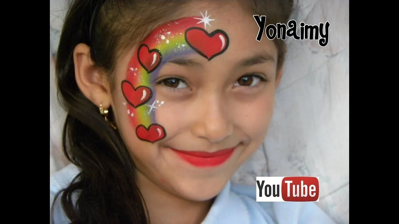 PINTACARITAS DE ARCOIRIS CON CORAZONES, FACE PAINTING RAINBOW ...