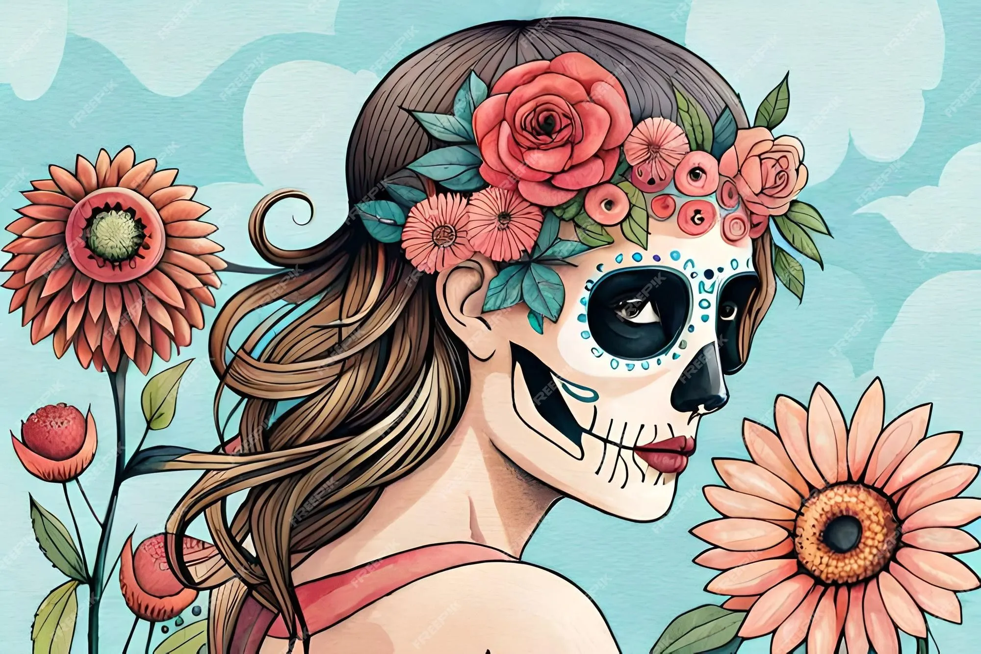 Pintacaritas niña dia de muertos | Foto Premium Pintacaritas niña dia de muertos | Foto Premium