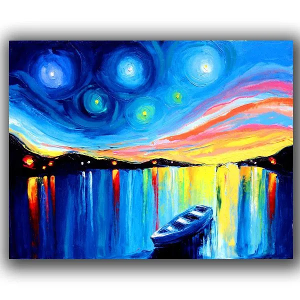 pintado a mano barco abstracta pinturas al óleo-Pintura y ...