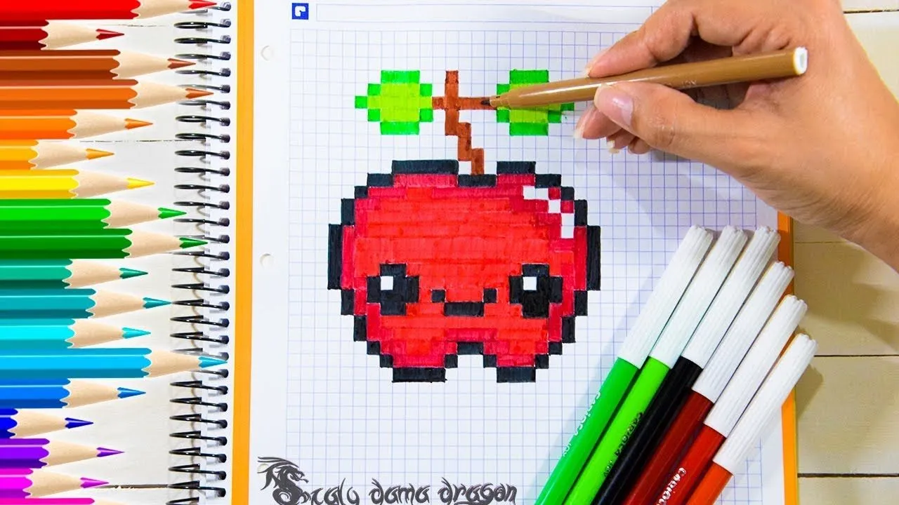 Pintando Manzana en cuadricula / apple kawaii Pixel Art - YouTube Pintando Manzana en cuadricula / apple kawaii Pixel Art - YouTube