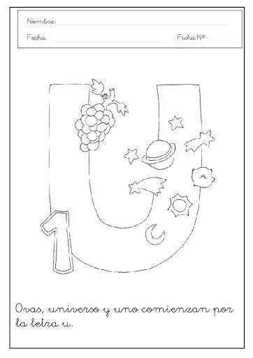 PINTAR LA U FICHAS DE CALIGRAFIA