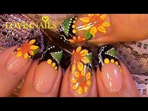 Como Pintar Girasoles En Sus Uñas Esta Primavera Paso a Paso - YouTube