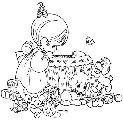 Pinto Dibujos: Madre cuidando a bebé en cuna para colorear Pinto Dibujos: Madre cuidando a bebé en cuna para colorear