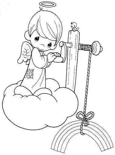 Pinto Dibujos: Angelito poniendo un arcoiris para colorear Pinto Dibujos: Angelito poniendo un arcoiris para colorear