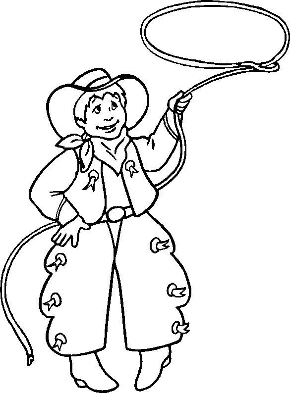 Pinto Dibujos: Cowboy con el lazo para colorear