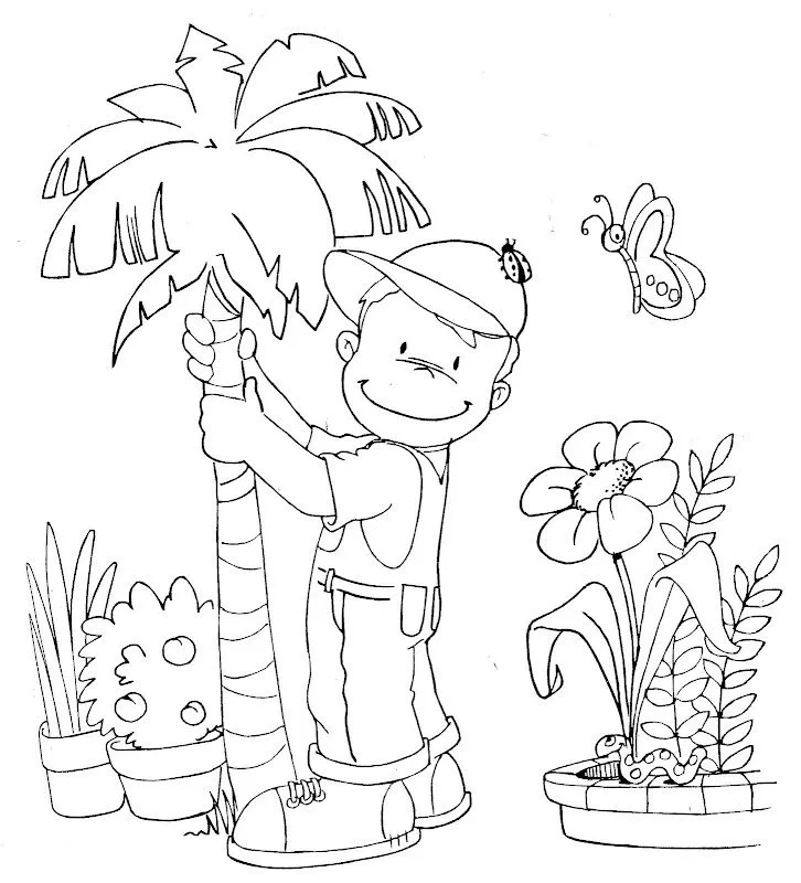 Pinto Dibujos: Cuidando plantas para colorear Pinto Dibujos: Cuidando plantas para colorear