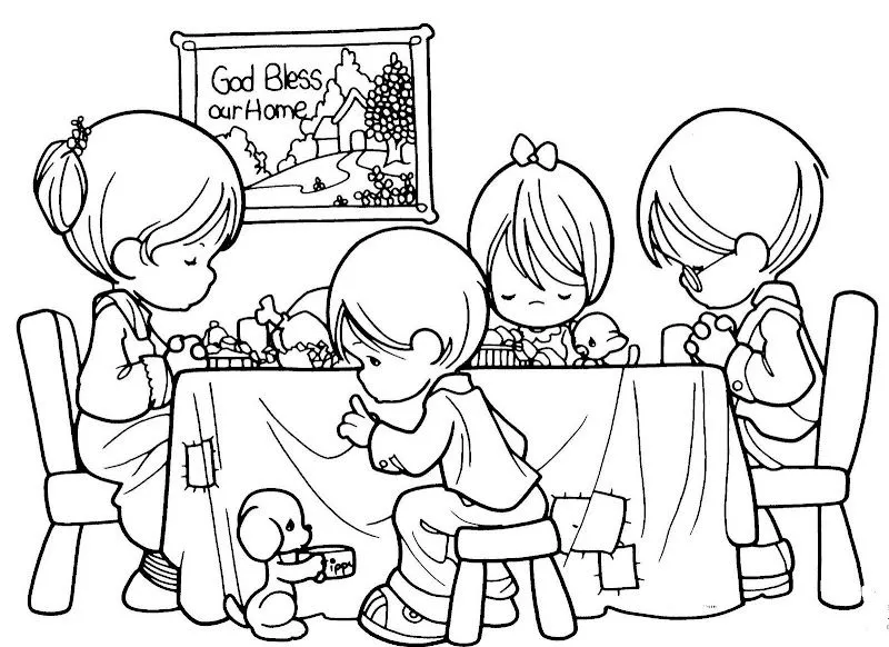 Pinto Dibujos: Familia orando antes de comer – dibujos para colorear  precious moments