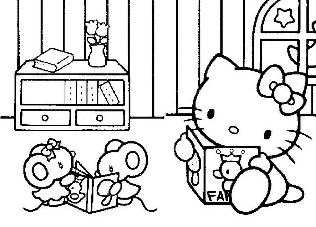 Pinto Dibujos: Hello Kitty Leyendo para colorear