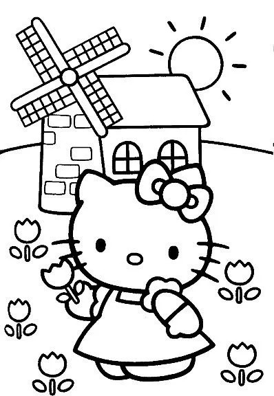 Pinto Dibujos: Hello Kitty con molino de viento para colorear Pinto Dibujos: Hello Kitty con molino de viento para colorear