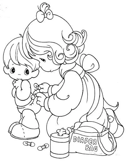 Pinto Dibujos: Mamá cambiando el pañal a su bebé para colorear Pinto Dibujos: Mamá cambiando el pañal a su bebé para colorear