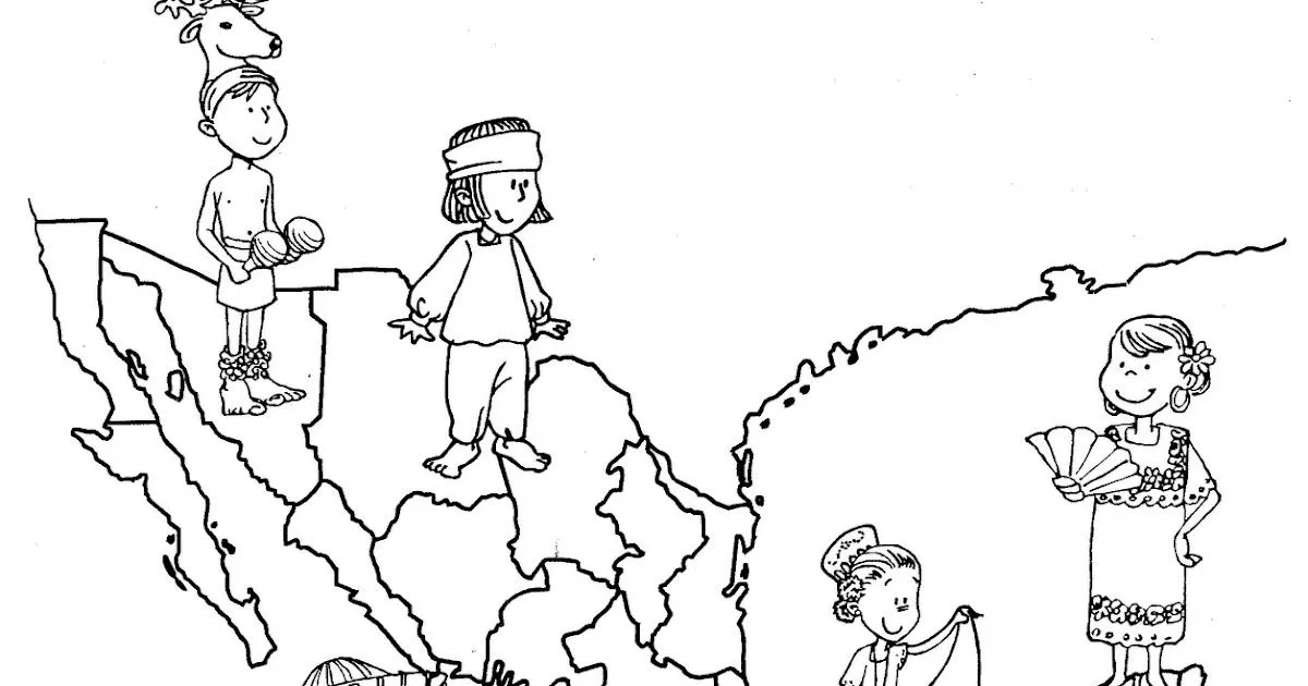 Pinto Dibujos: Mapa de México con sus trajes típicos para colorear Pinto Dibujos: Mapa de México con sus trajes típicos para colorear