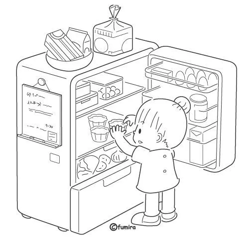 Pinto Dibujos: Niña abriendo el refrigerador para colorear